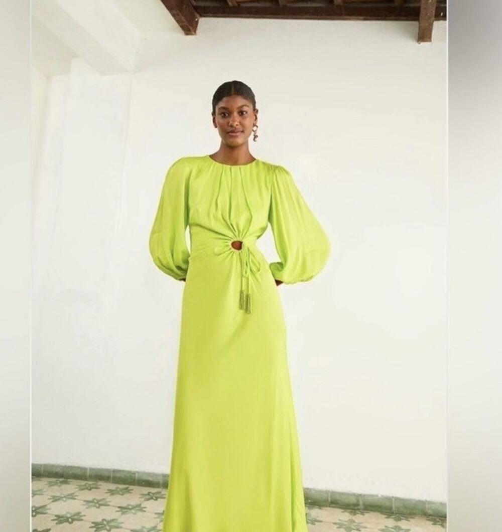 Farm Rio Lime Circle Cut Midi Dress Small Resort Wear Summer Brights